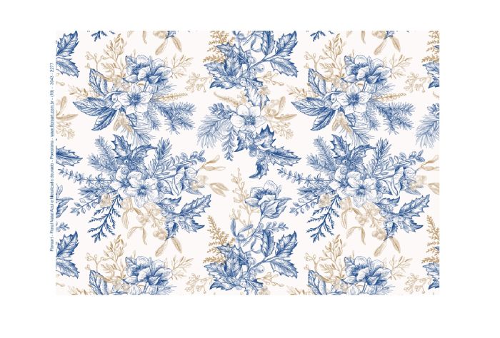 Floral Natal Azul e Metalizado Dourado 1
