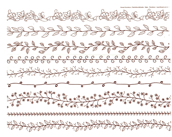Decalque Contorno Raminhos Delicados - Sépia 1