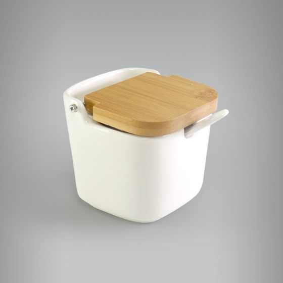 Saleiro de mesa com Tampa de Madeira e Colher 1