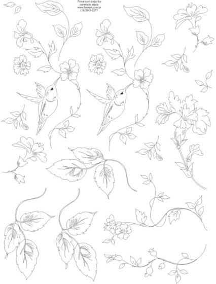 Decalque Contorno Floral com Beija Flor 1