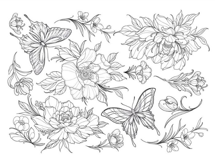 Decalque Contorno Peônias e Flores Ornamentais Preto -Vidro 1