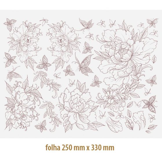 Decalque Contorno Peônias Lustre Dourado 1